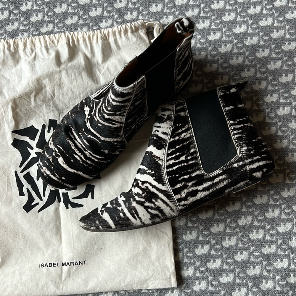 ISABEL MARANT Pony Zebra 🦓 Calf Hair Leather Animal Print Ankle Booties 36/6US - Picture 10 of 10